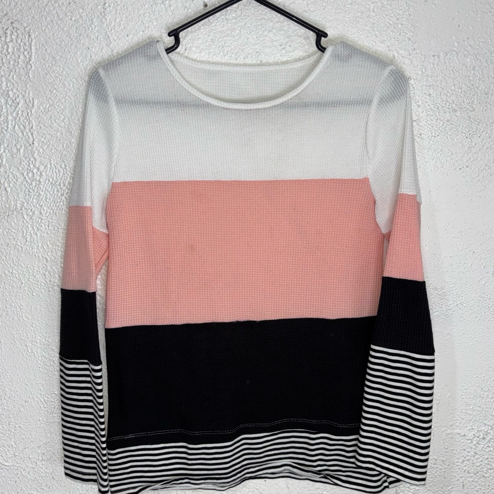 Colorblock Long Sleeve Top - White, Pink, and Black